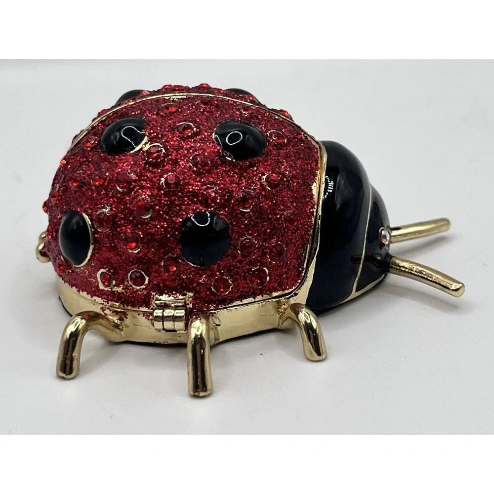 Gold Plated Jeweled Sparkling Ladybug Hinged Trinket Box